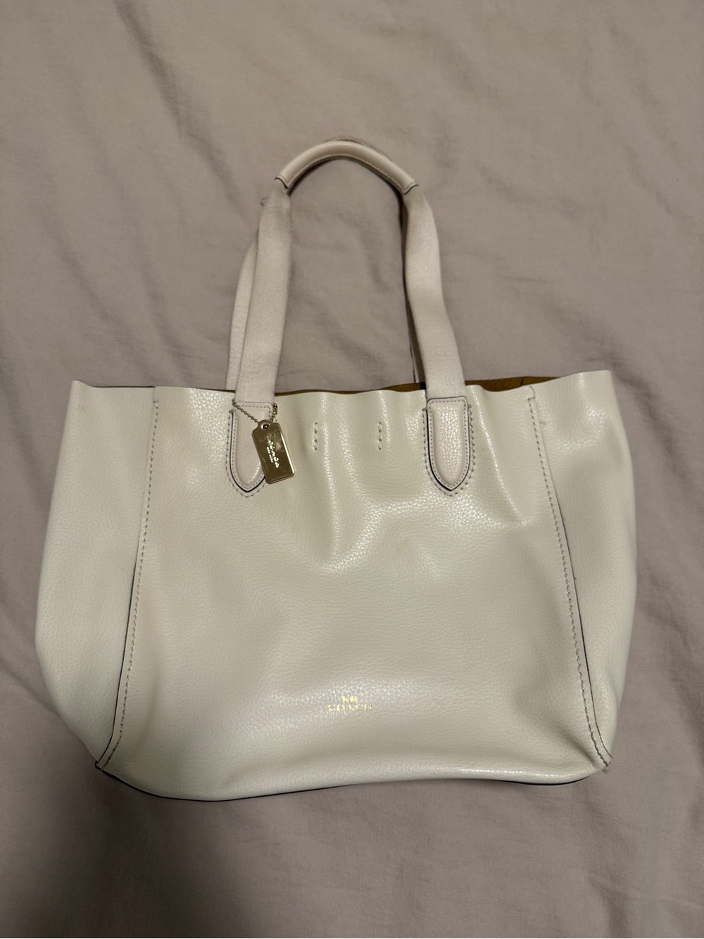 Coach Pebbled Leather Tote in Chalk White